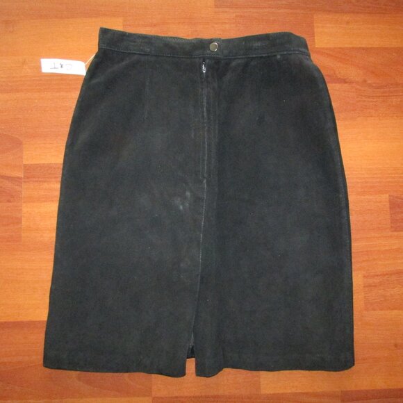 EATON'S Vintage Black Leather Suede Pencil Skirt - Sz 9 - Picture 2 of 4